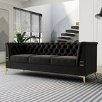 Canapé Chesterfield 3 places 82 en velours avec pieds en métal doré, éponge haute résilience et coussins amovibles