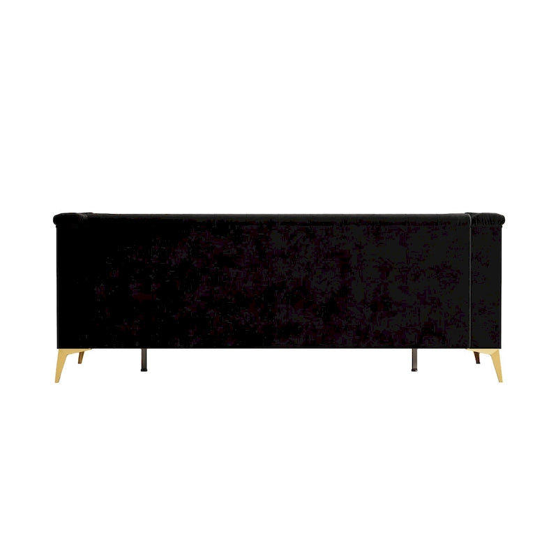 Canapé Chesterfield 3 places 82 en velours avec pieds en métal doré, éponge haute résilience et coussins amovibles