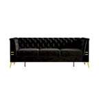 Canapé Chesterfield 3 places 82 en velours avec pieds en métal doré, éponge haute résilience et coussins amovibles