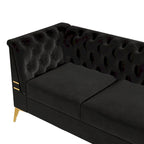 Canapé Chesterfield 3 places 82 en velours avec pieds en métal doré, éponge haute résilience et coussins amovibles