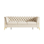 Canapé Chesterfield 3 places 82 en velours avec pieds en métal doré, éponge haute résilience et coussins amovibles