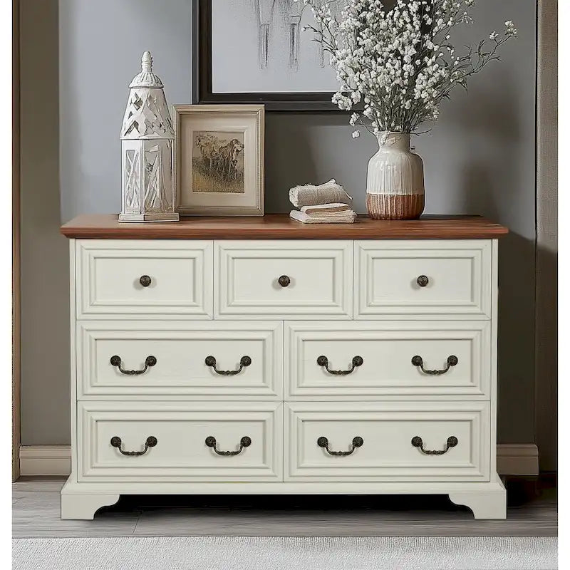 Commode moderne de style ferme à 7 tiroirs, design vintage, organisateur de commodes de rangement pour chambre à coucher, salon