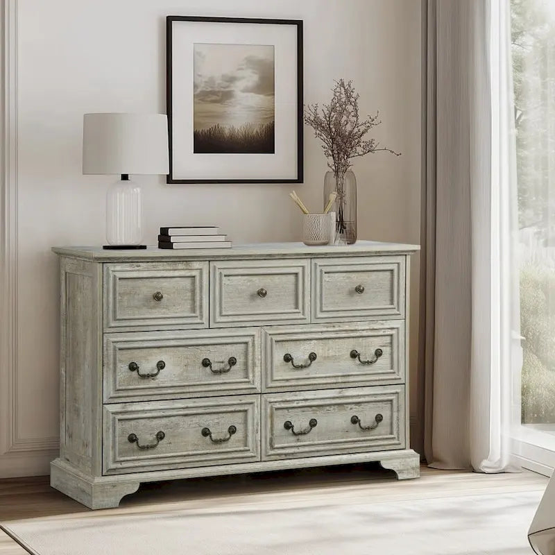 Commode moderne de style ferme à 7 tiroirs, design vintage, organisateur de commodes de rangement pour chambre à coucher, salon