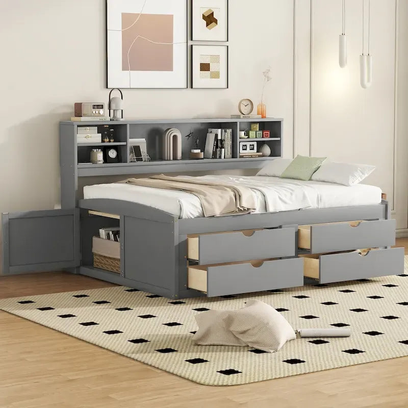 Lit de repos en bois complet avec armoires, étagères et tiroirs