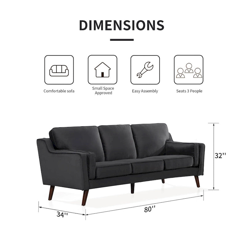 Canapé 3 places en velours avec coussin rembourré de 15 cm pour salon/appartement/bureau
