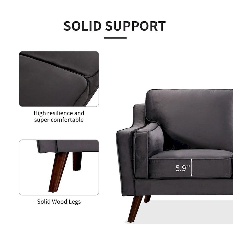 Canapé 3 places en velours avec coussin rembourré de 15 cm pour salon/appartement/bureau