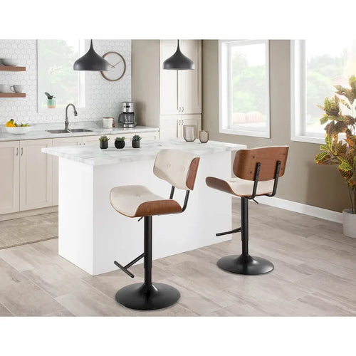  Adjustable Bar Stool with Straight T Footrest (Set of 2)