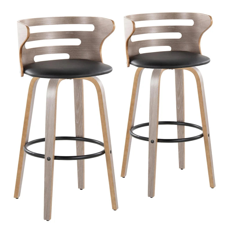   30 Fixed-Height Bar Stool with Bent Wood Legs & Round Footrest (Set of 2)