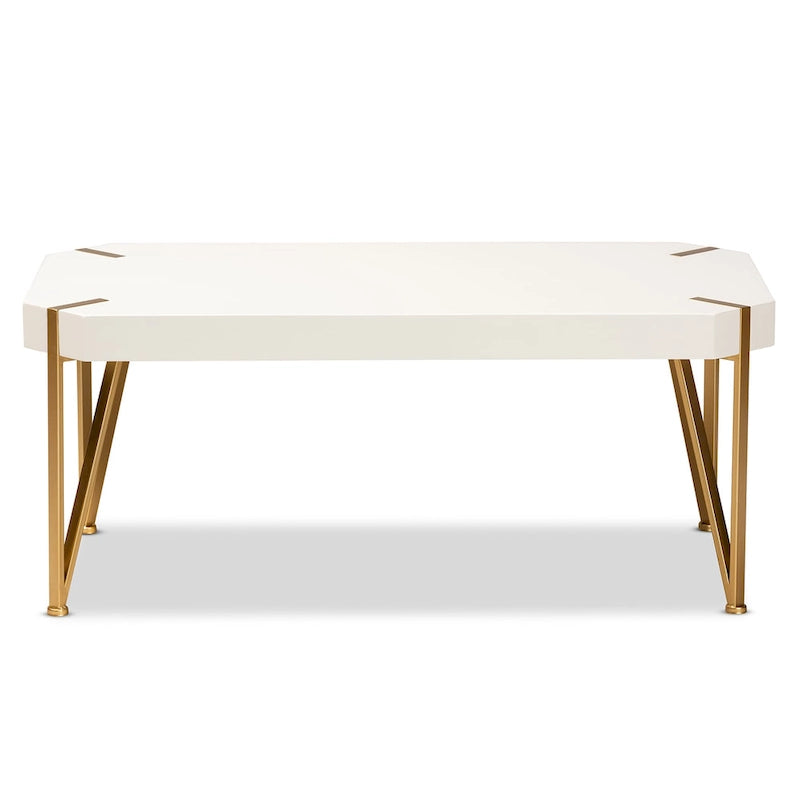 Table basse Glam en métal doré brossé et bois à finition blanche