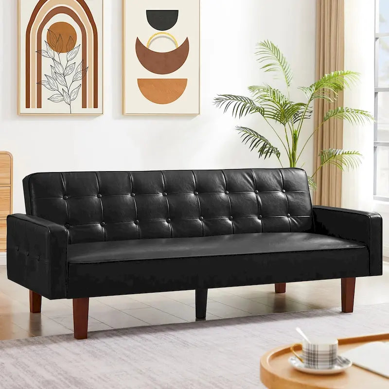 Canapé futon en PU pour salon, canapé-lit convertible en similicuir, capitonné, pour chambre à coucher