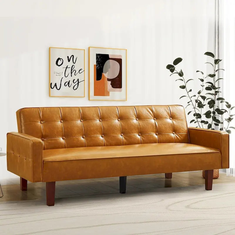 Canapé futon en PU pour salon, canapé-lit convertible en similicuir, capitonné, pour chambre à coucher