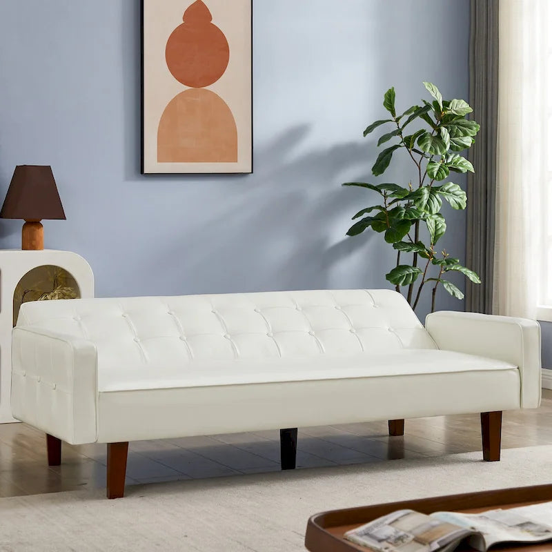 Canapé futon en PU pour salon, canapé-lit convertible en similicuir, capitonné, pour chambre à coucher