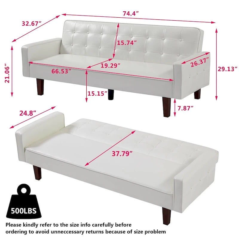 Canapé futon en PU pour salon, canapé-lit convertible en similicuir, capitonné, pour chambre à coucher