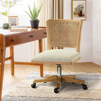 Chaise de travail moderne en rotin avec piètement en bois massif par