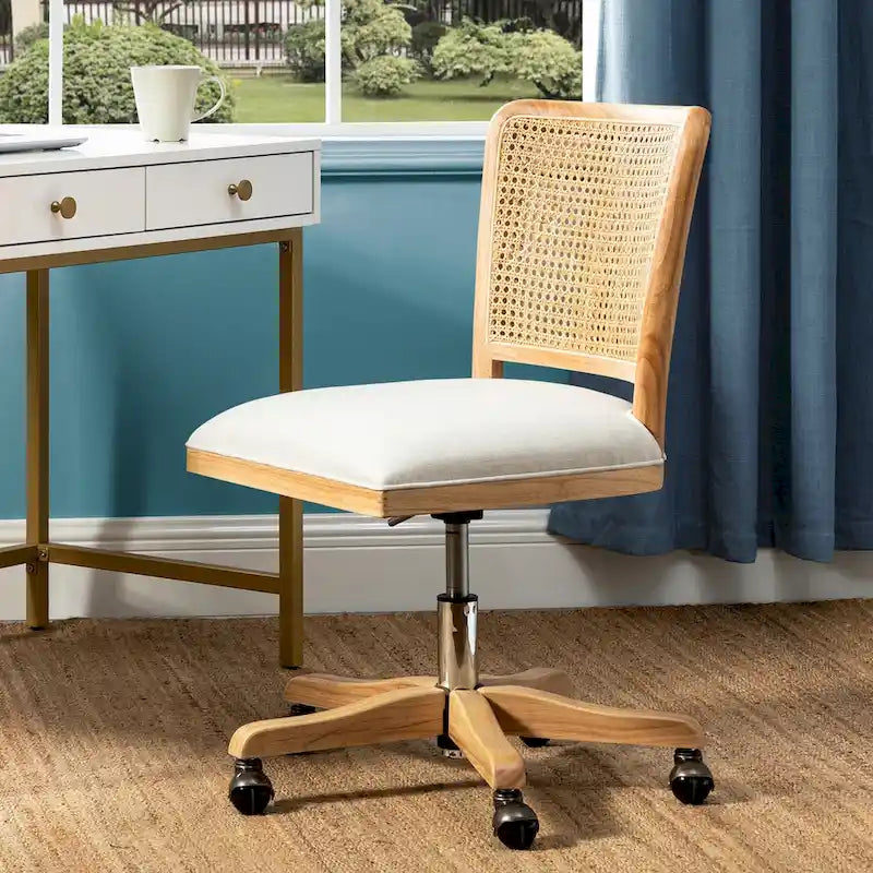 Modern Rattan Back Task Chair with Solid Wood Legs by 
