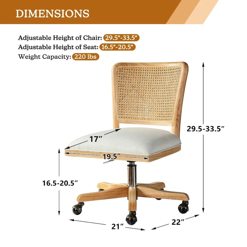 Chaise de travail moderne en rotin avec piètement en bois massif par