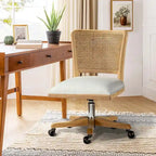 Chaise de travail moderne en rotin avec piètement en bois massif par