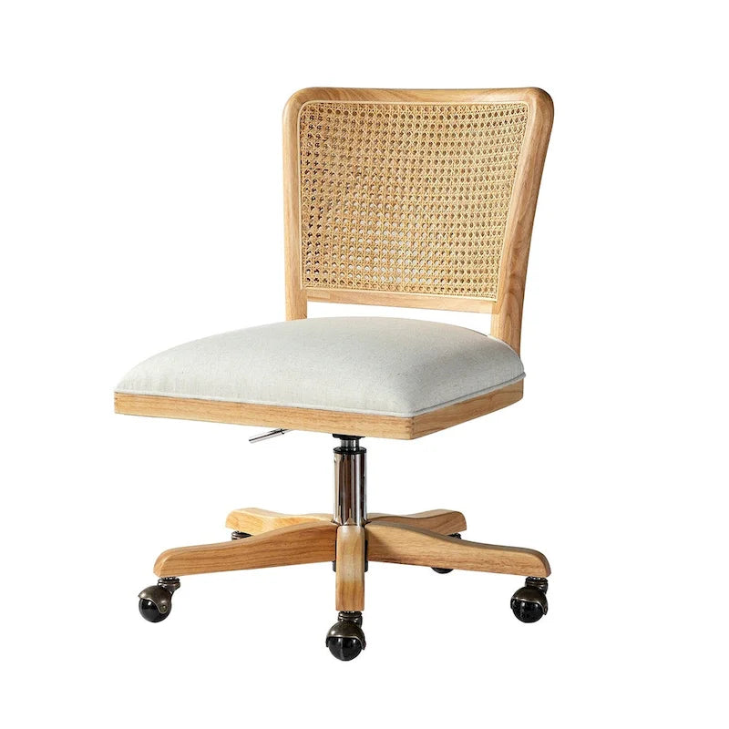 Chaise de travail moderne en rotin avec piètement en bois massif par