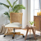 Chaise de travail moderne en rotin avec piètement en bois massif par