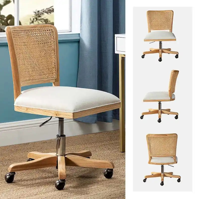 Chaise de travail moderne en rotin avec piètement en bois massif par