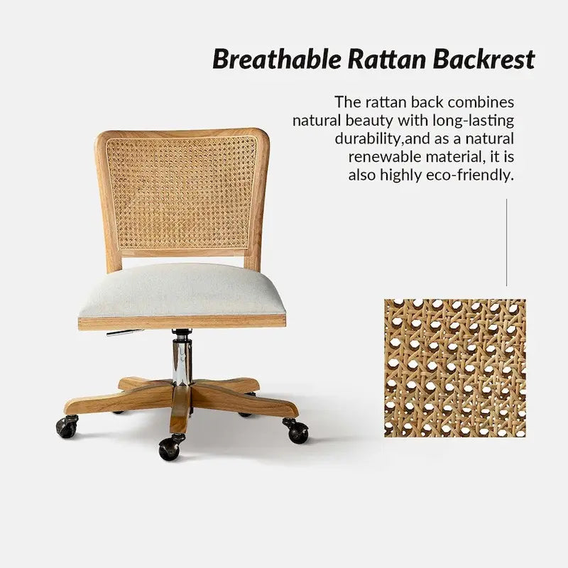 Chaise de travail moderne en rotin avec piètement en bois massif par