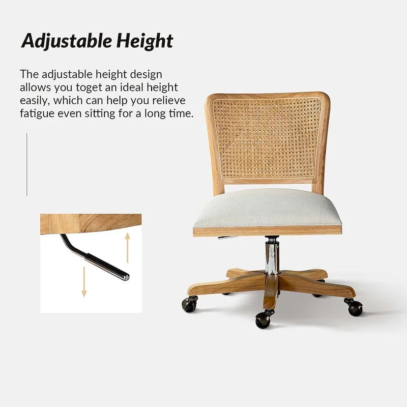 Chaise de travail moderne en rotin avec piètement en bois massif par
