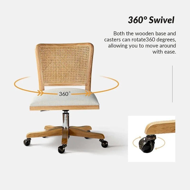 Chaise de travail moderne en rotin avec piètement en bois massif par