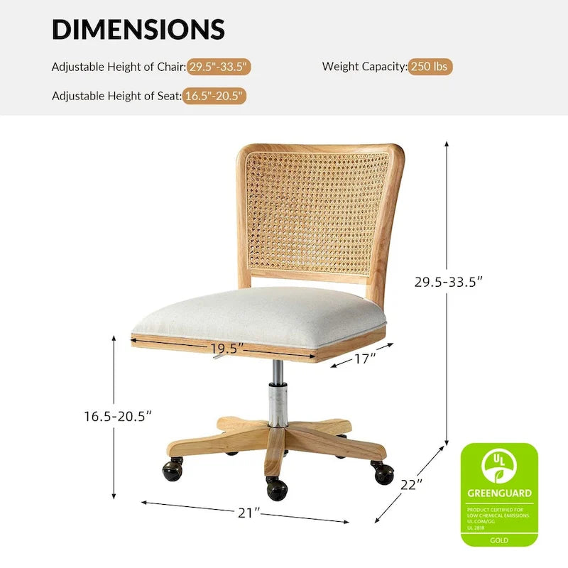 Chaise de travail moderne en rotin avec piètement en bois massif par