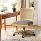 Chaise de travail moderne en rotin avec piètement en bois massif par