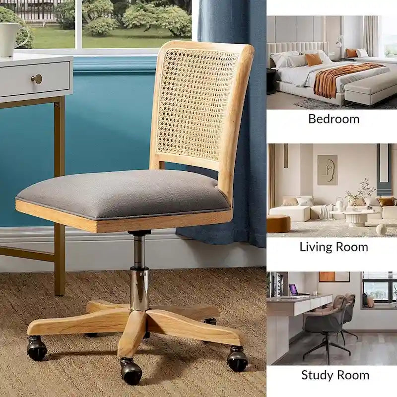 Chaise de travail moderne en rotin avec piètement en bois massif par