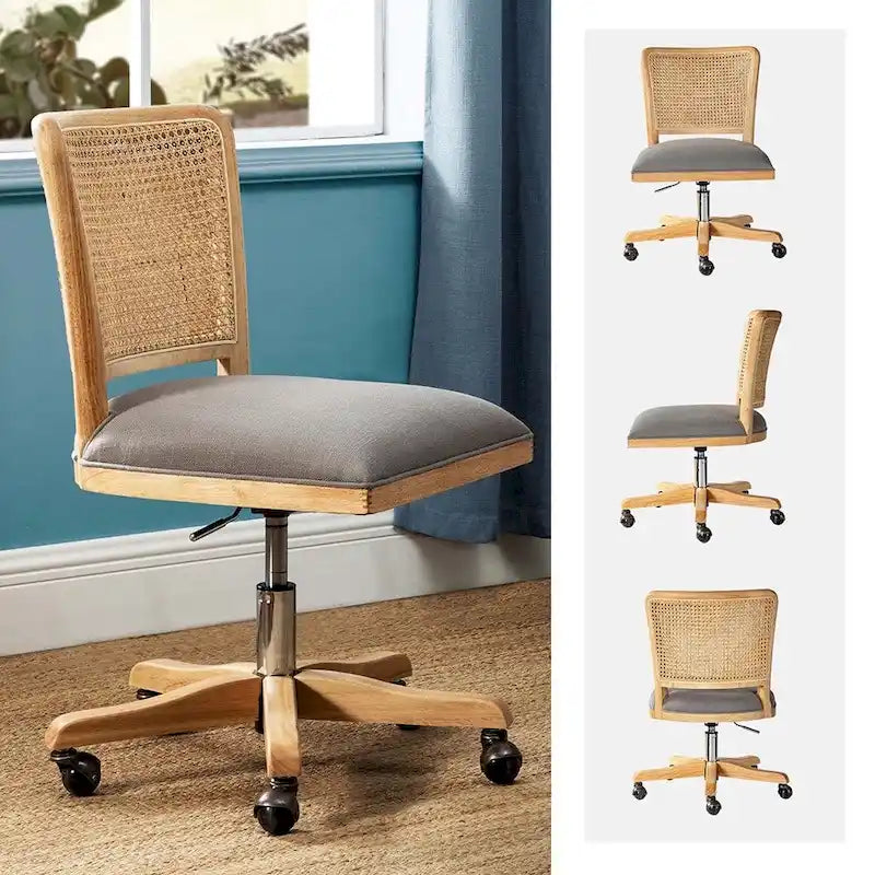 Chaise de travail moderne en rotin avec piètement en bois massif par