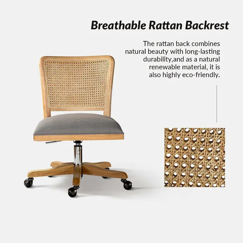 Chaise de travail moderne en rotin avec piètement en bois massif par