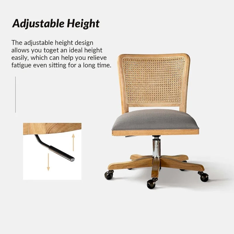 Chaise de travail moderne en rotin avec piètement en bois massif par