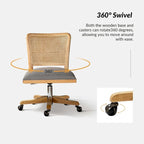 Chaise de travail moderne en rotin avec piètement en bois massif par
