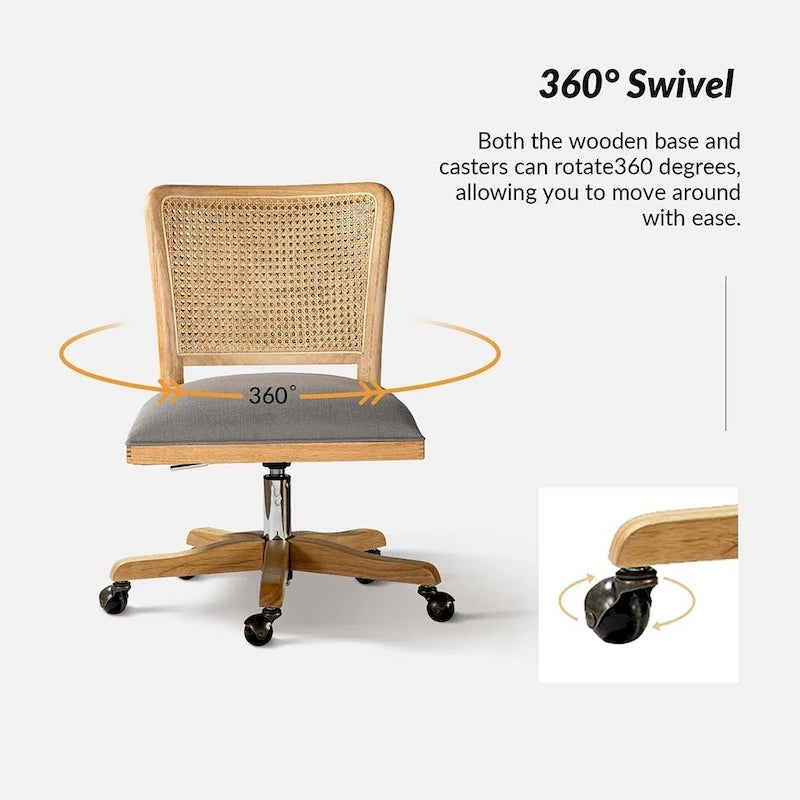 Chaise de travail moderne en rotin avec piètement en bois massif par