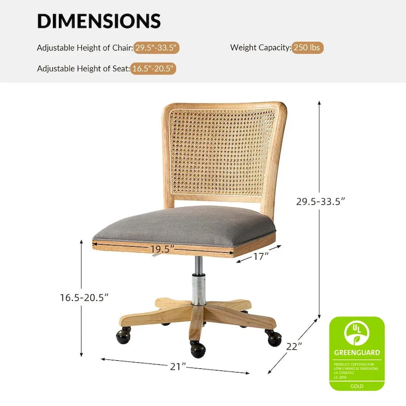 Chaise de travail moderne en rotin avec piètement en bois massif par