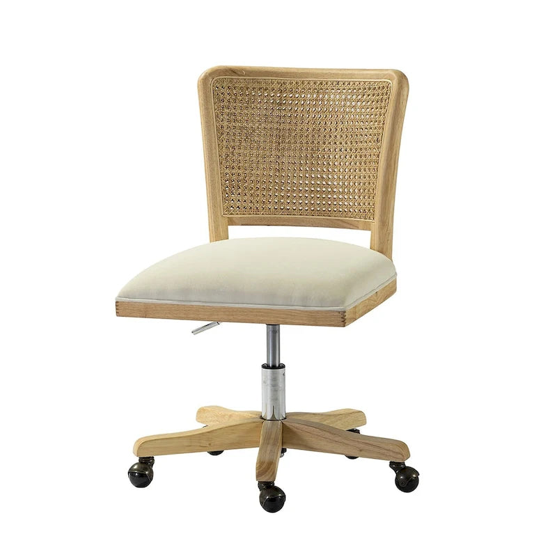 Chaise de travail moderne en rotin avec piètement en bois massif par