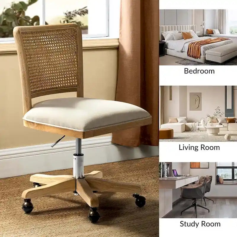 Chaise de travail moderne en rotin avec piètement en bois massif par