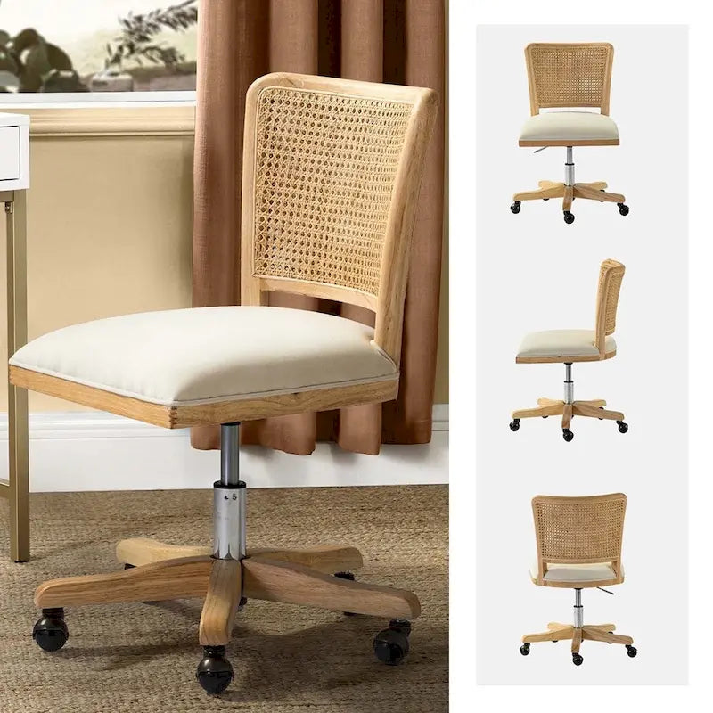 Chaise de travail moderne en rotin avec piètement en bois massif par