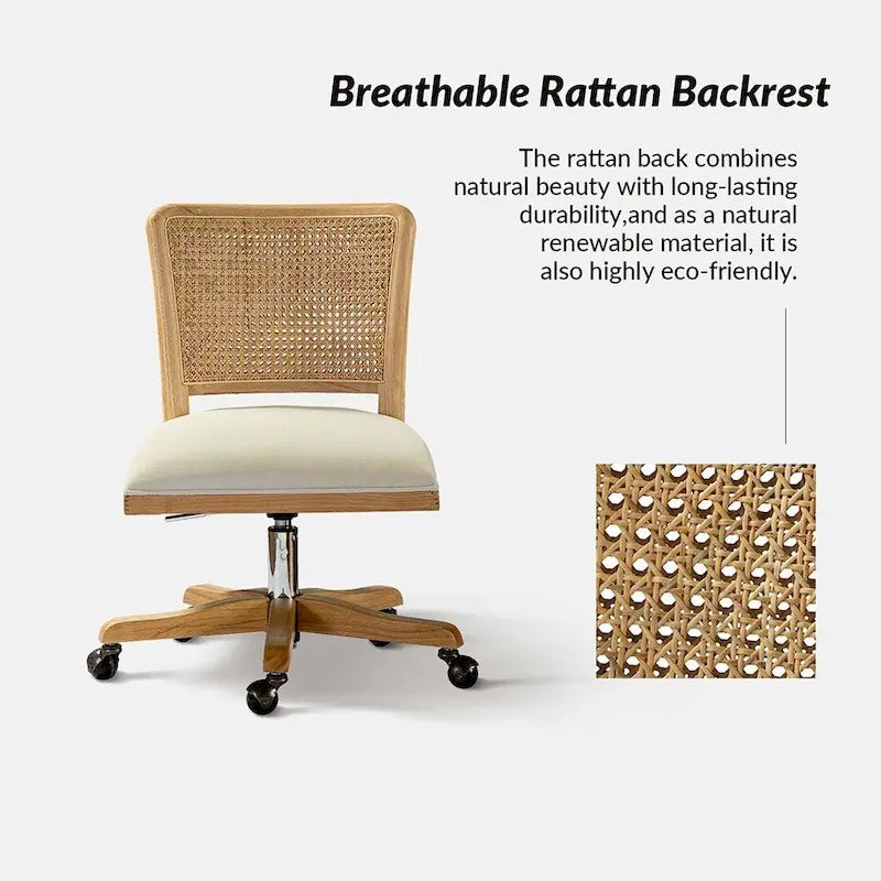 Chaise de travail moderne en rotin avec piètement en bois massif par