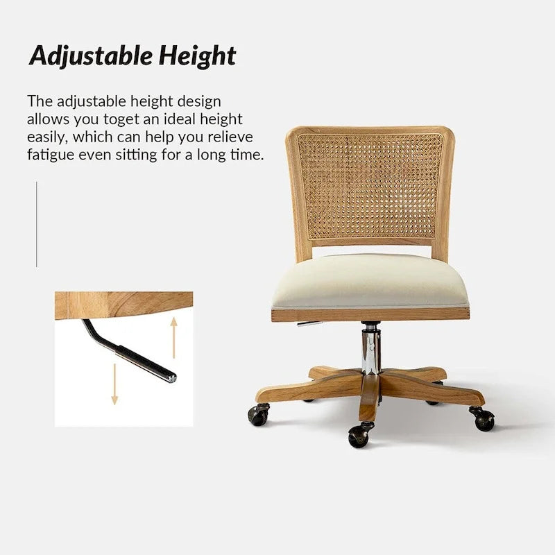 Chaise de travail moderne en rotin avec piètement en bois massif par