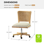 Chaise de travail moderne en rotin avec piètement en bois massif par