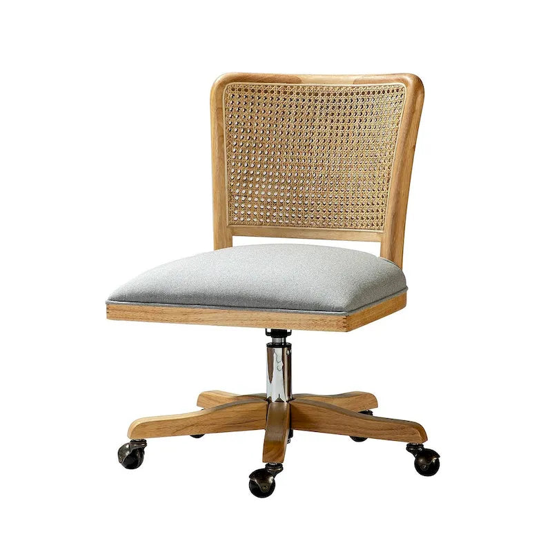 Chaise de travail moderne en rotin avec piètement en bois massif par
