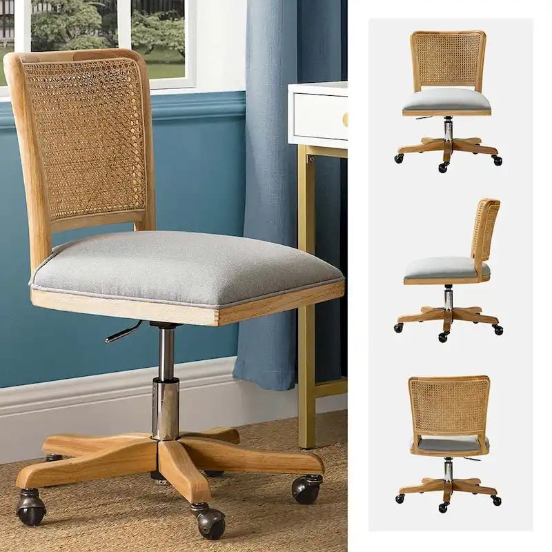 Chaise de travail moderne en rotin avec piètement en bois massif par