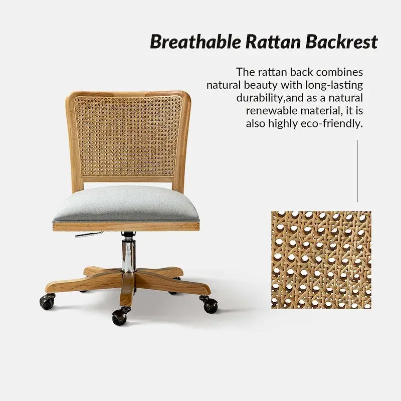 Chaise de travail moderne en rotin avec piètement en bois massif par