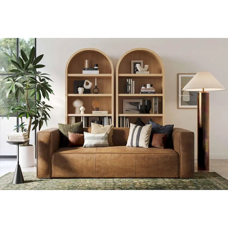 Canapé moderne en cuir mélangé marron - 89,8 L x 38,2 P x 27,2 H