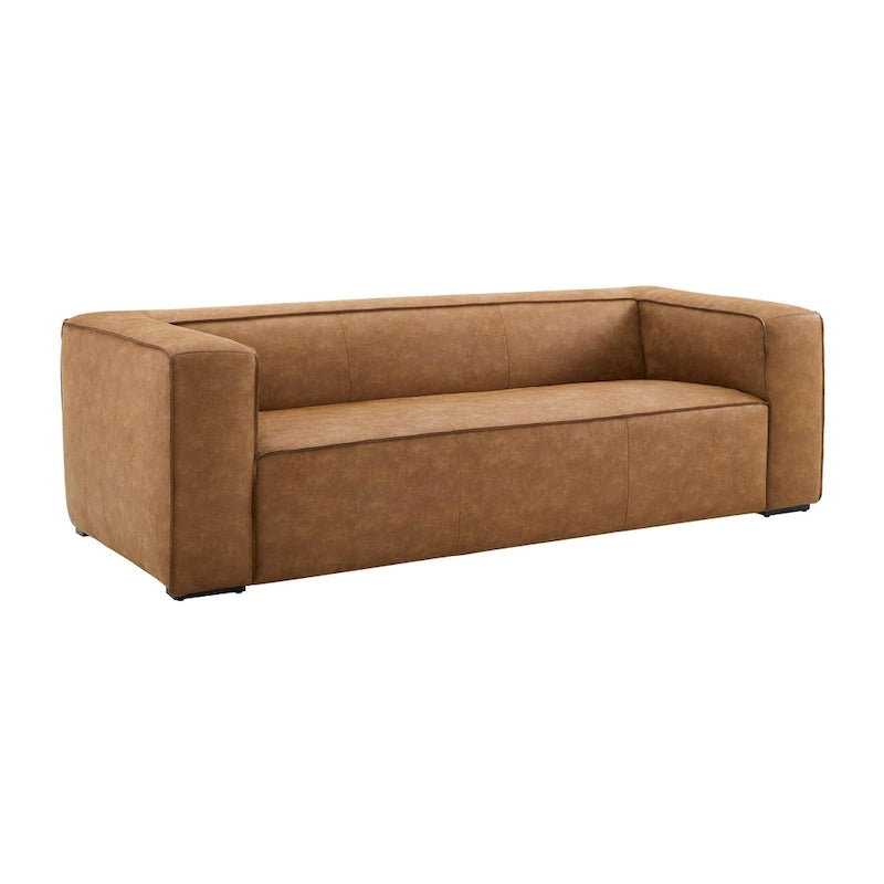 Canapé moderne en cuir mélangé marron - 89,8 L x 38,2 P x 27,2 H