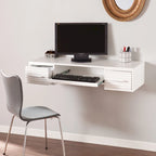 Bureau mural flottant moderne blanc à 2 tiroirs