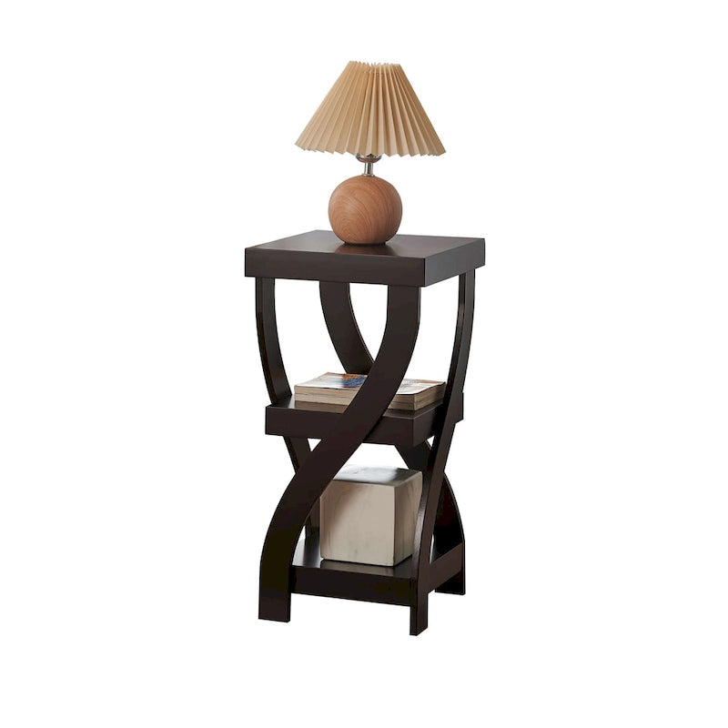 Table d'appoint avec pieds incurvés et étagères de rangement, Espresso