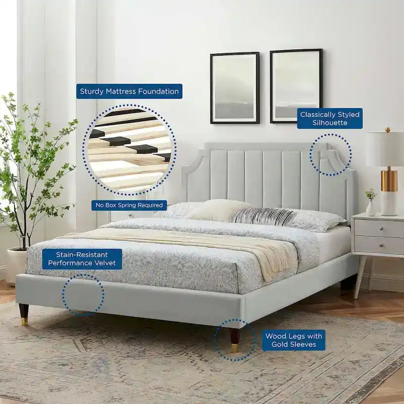 Lit plateforme queen en velours Sienna Performance